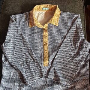 J. McLaughlin Navy Tan Catalina Cloth Court Shirt Size XL